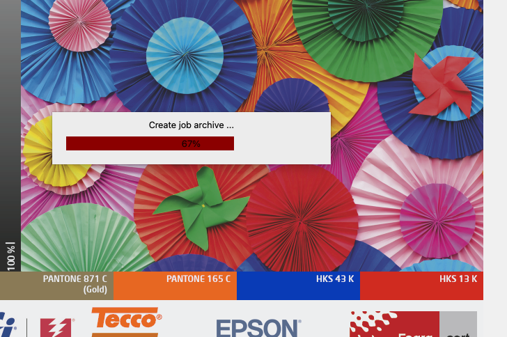 Spectraproof Softproof Solution: Softproof Job being rendered on Screen, Job archive created.